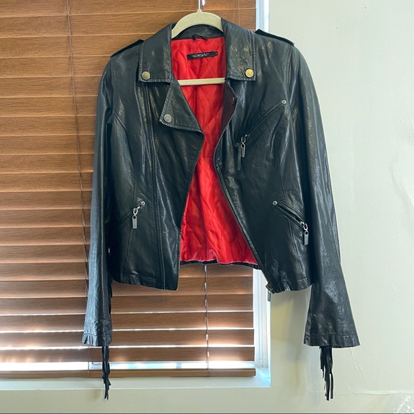 William Rast Leather Fringe Jacket (Black) - Picture 3 of 9